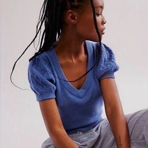 Free People Cashmere Short Sleeve Sweater in Indigo. Size XL. NWT